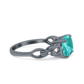 Art Deco Cushion Cut Wedding Ring Black Tone, Simulated Paraiba Tourmaline CZ 925 Sterling Silver